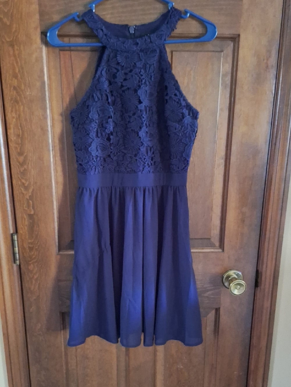 Lulu's Navy Blue Floral Lace Halter Dress
